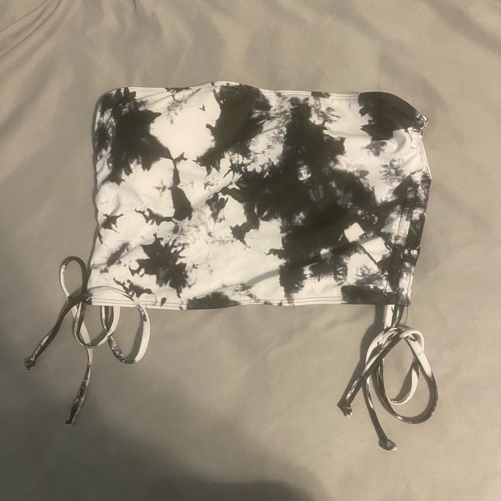 SHEIN Black Tye Dye Bandeau Swim Top